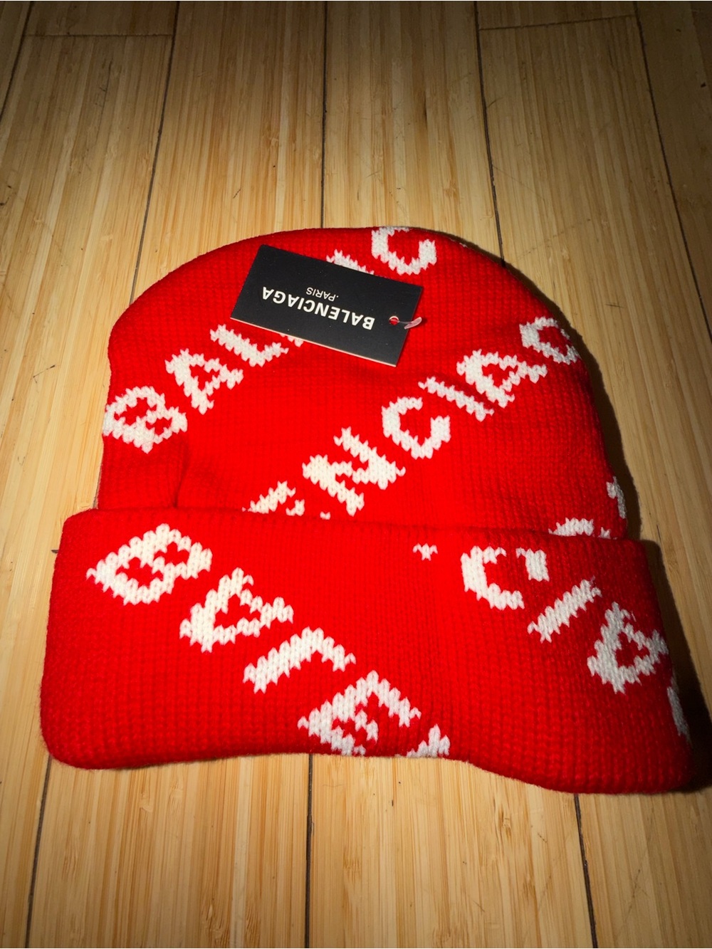 Balenciaga Red Knit Logo Cuff Beanie